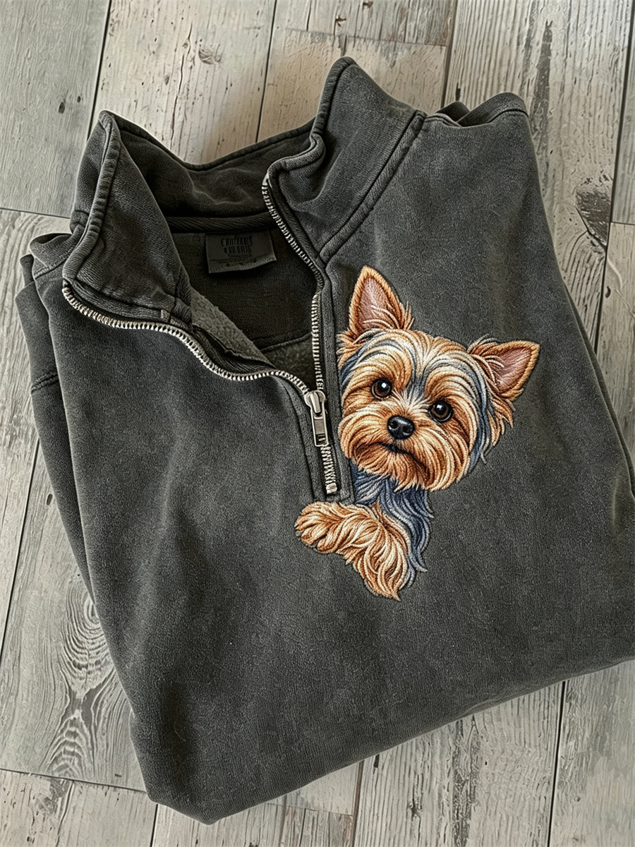 Kvinders kikende Yorkshire hunde Print Zip up sweatshirt