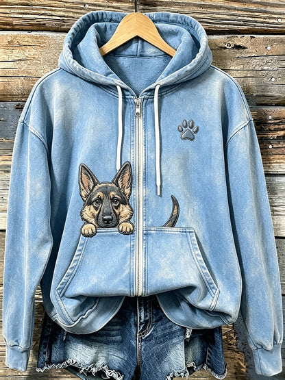Kvinders søde kigge tysk Shepherd med tas Print Hyggelig Zip-Up Hoodie Print