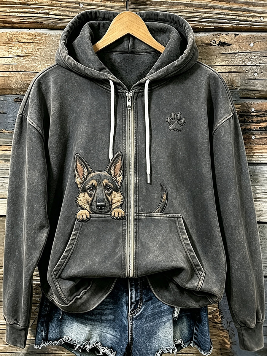 Kvinders søde kigge tysk Shepherd med tas Print Hyggelig Zip-Up Hoodie Print