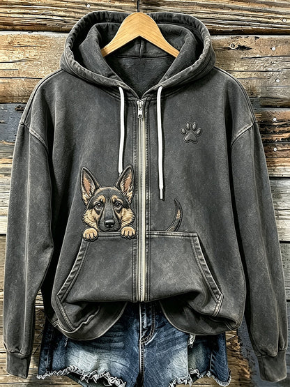 Kvinders søde kigge tysk Shepherd med tas Print Hyggelig Zip-Up Hoodie Print
