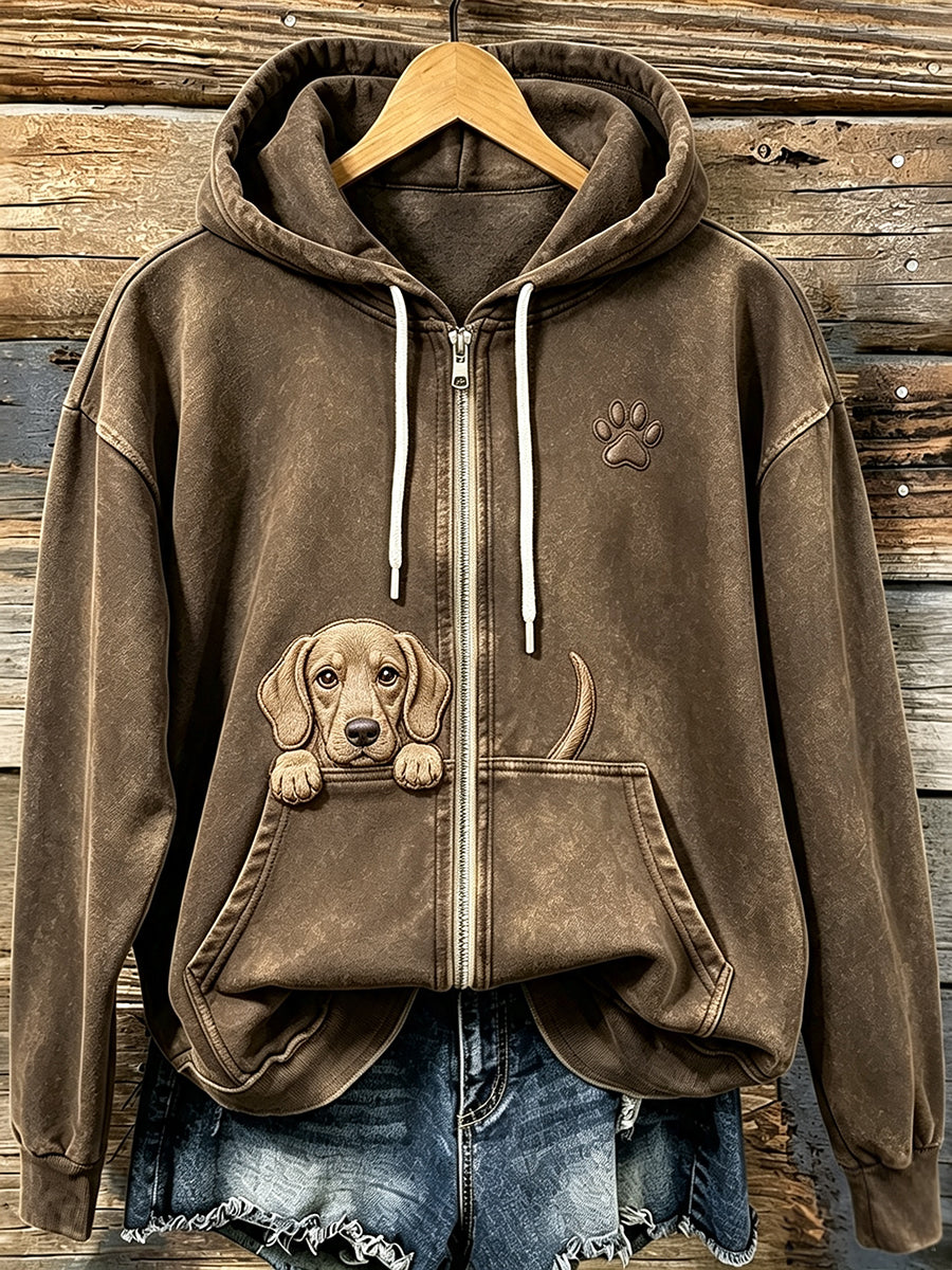 Kvinders søde Peeking Labrador Hund med tas Print Hyggeligt Zip-Up Hoodie.