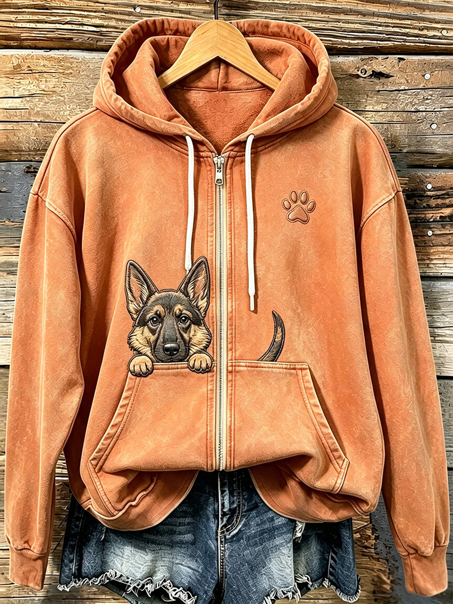 Kvinders søde kigge tysk Shepherd med tas Print Hyggelig Zip-Up Hoodie Print
