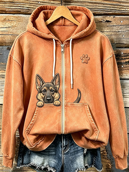 Kvinders søde kigge tysk Shepherd med tas Print Hyggelig Zip-Up Hoodie Print