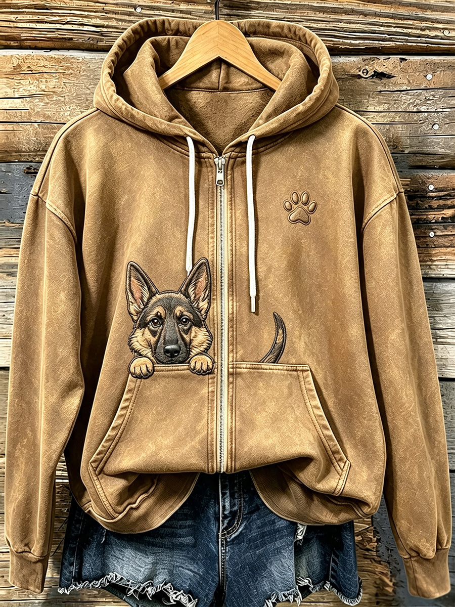 Kvinders søde kigge tysk Shepherd med tas Print Hyggelig Zip-Up Hoodie Print