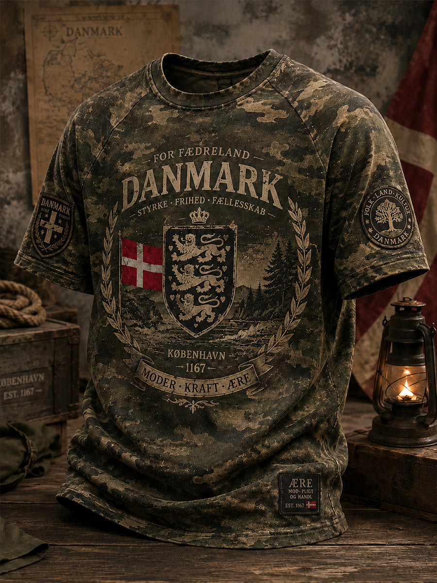 Mænds patriotisk t-shirt med korte ærmer fra Danmark