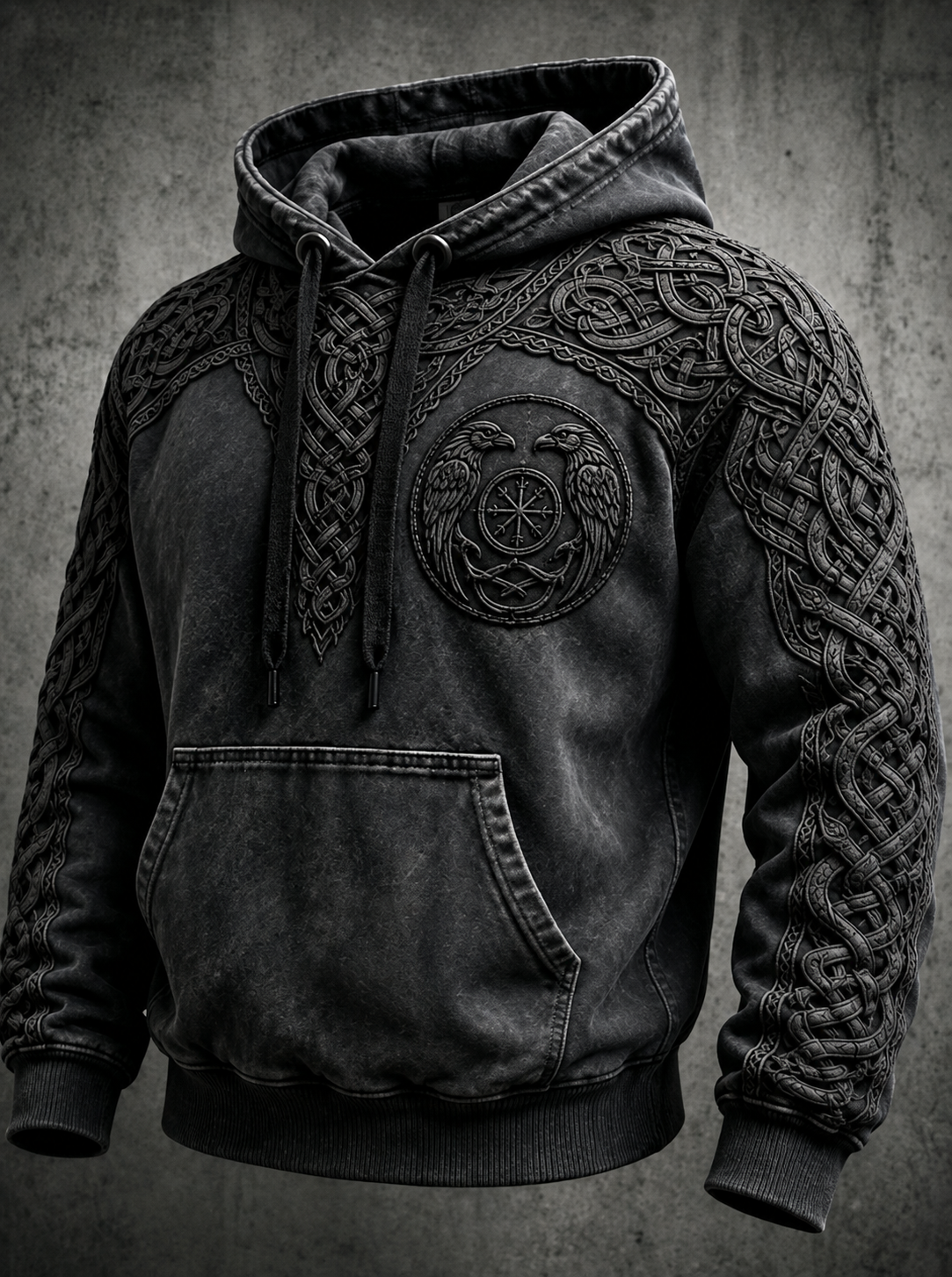 Mænds retro viking Valknut oversize hættetrøje med løse skuldre
