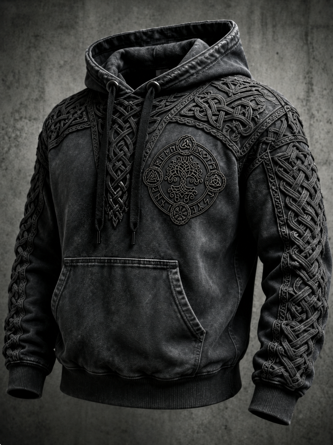 Mænds retro viking Valknut oversize hættetrøje med løse skuldre