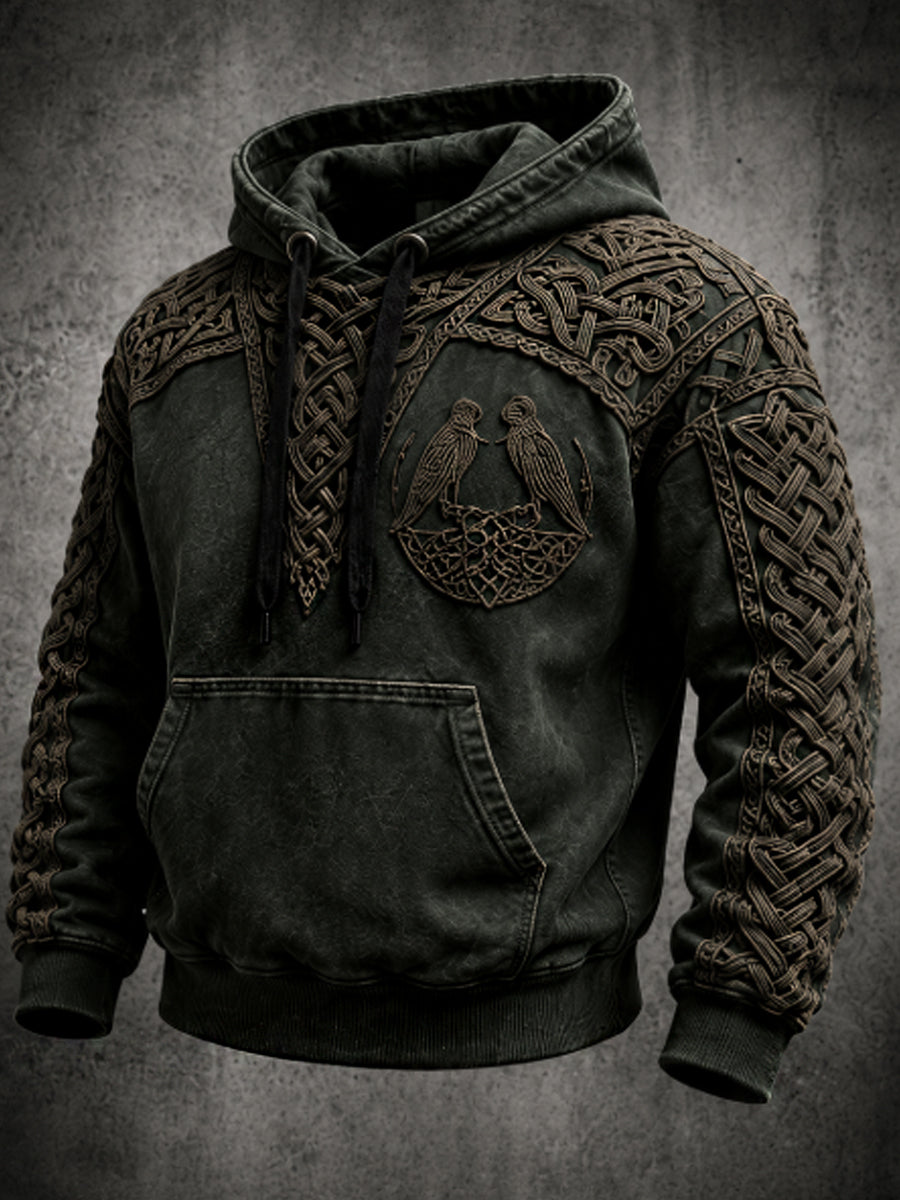 Mænds retro viking Valknut oversize hættetrøje med løse skuldre