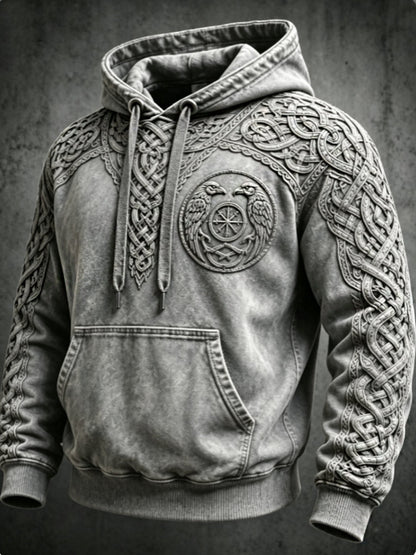 Mænds retro viking Valknut oversize hættetrøje med løse skuldre