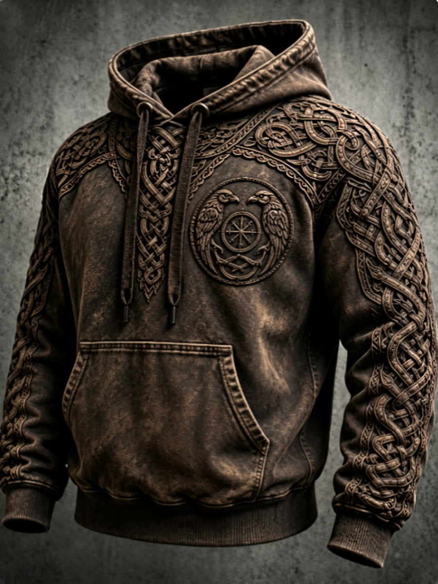 Mænds retro viking Valknut oversize hættetrøje med løse skuldre