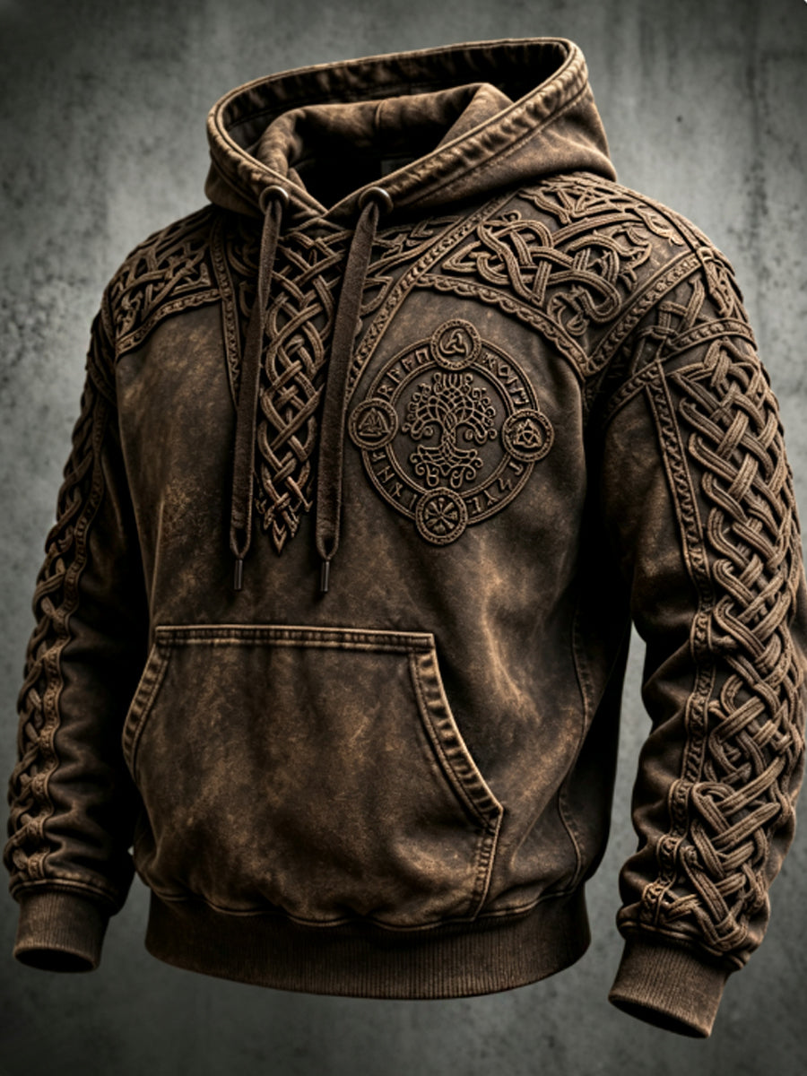 Mænds retro viking Valknut oversize hættetrøje med løse skuldre