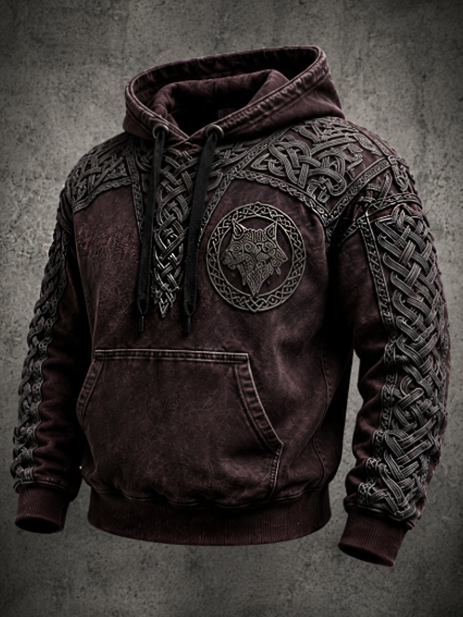 Mænds retro viking Valknut oversize hættetrøje med løse skuldre