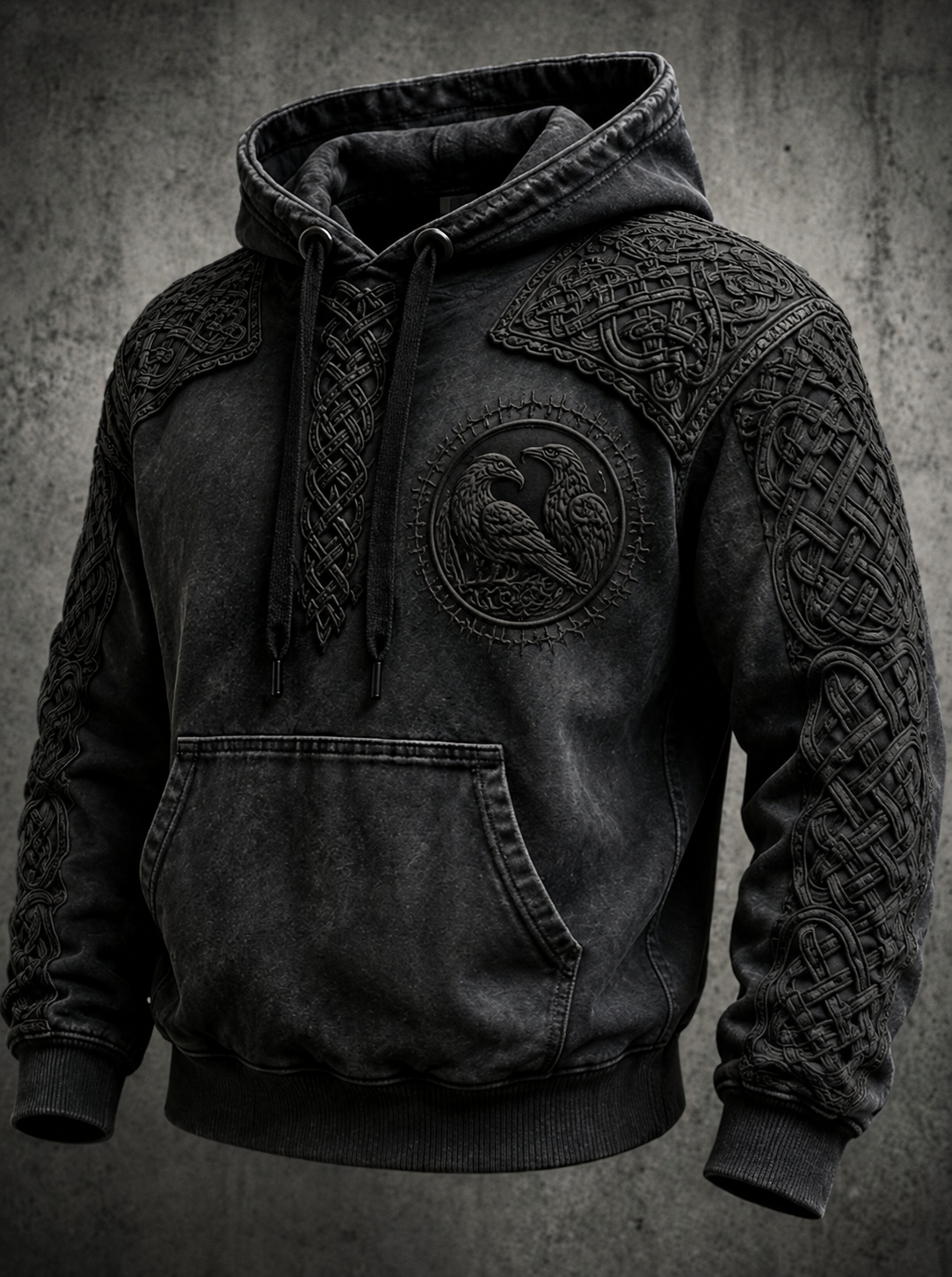 Mænds retro viking Valknut oversize hættetrøje med løse skuldre