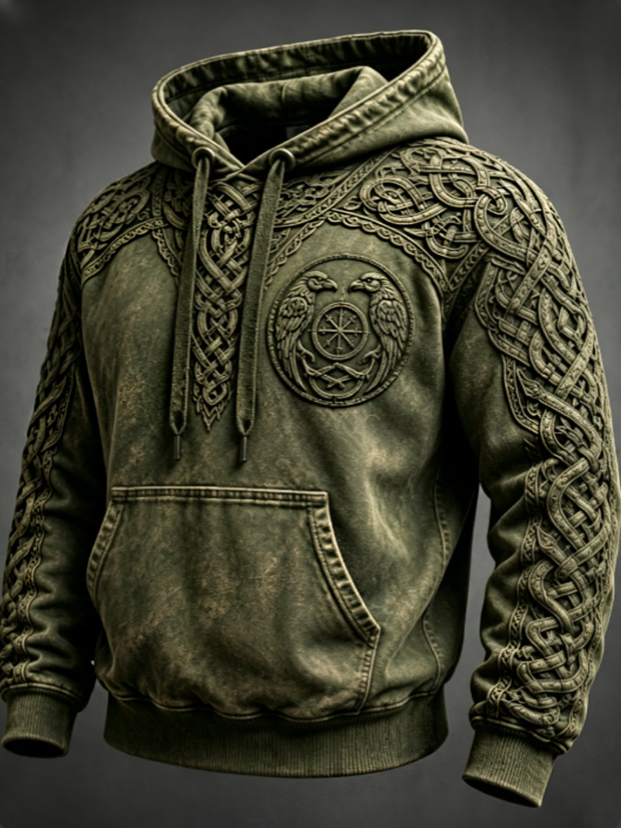 Mænds retro viking Valknut oversize hættetrøje med løse skuldre