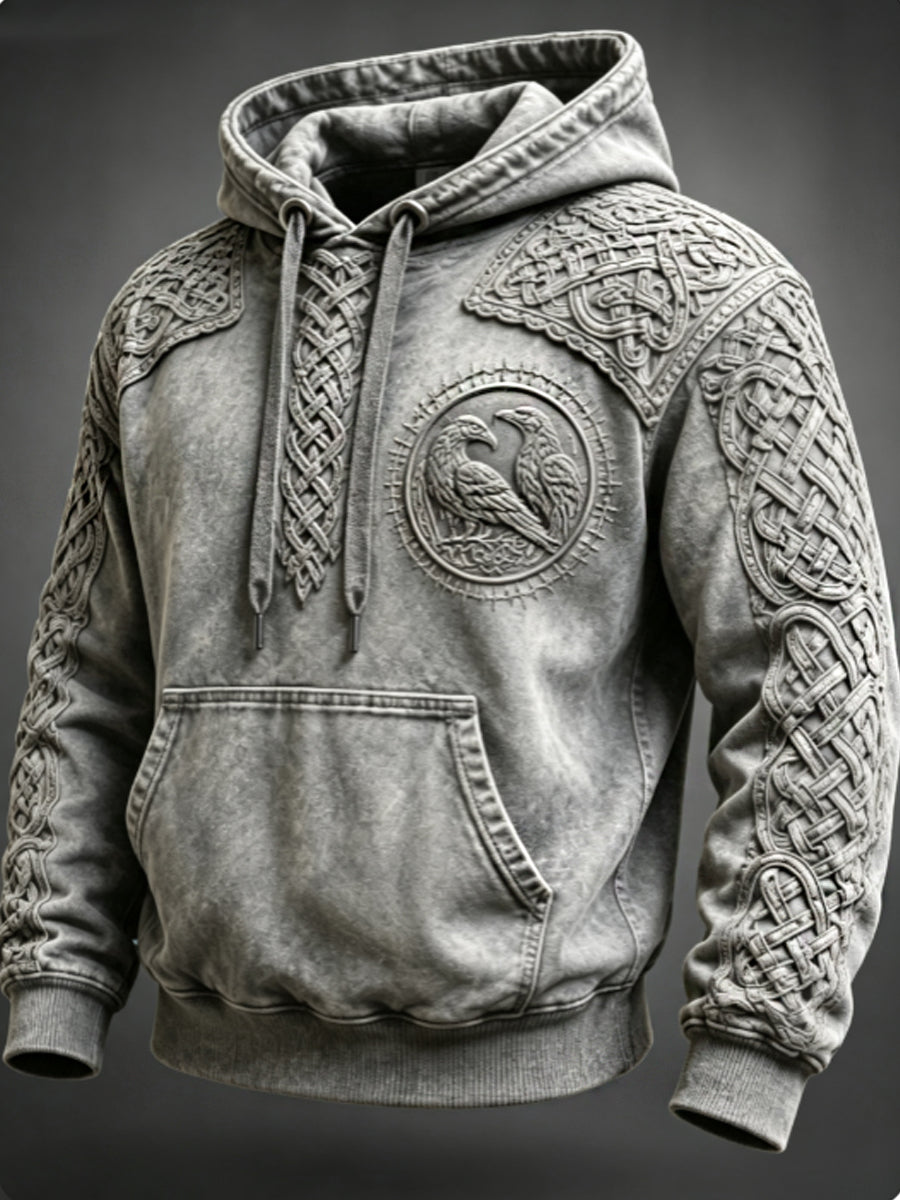 Mænds retro viking Valknut oversize hættetrøje med løse skuldre