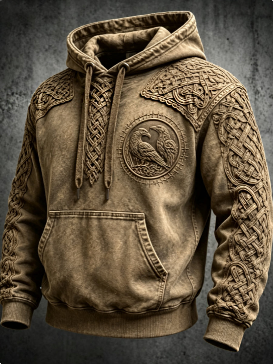 Mænds retro viking Valknut oversize hættetrøje med løse skuldre