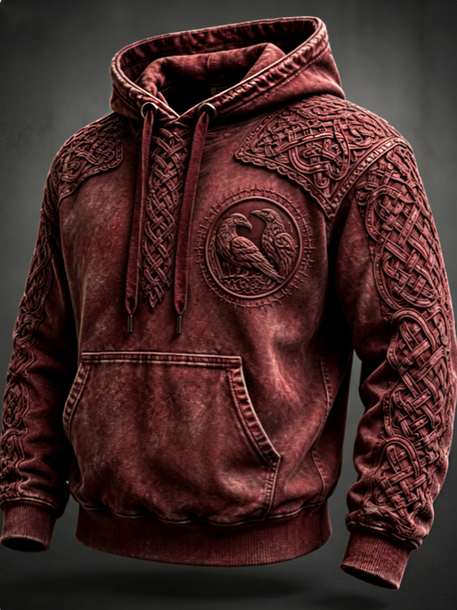 Mænds retro viking Valknut oversize hættetrøje med løse skuldre