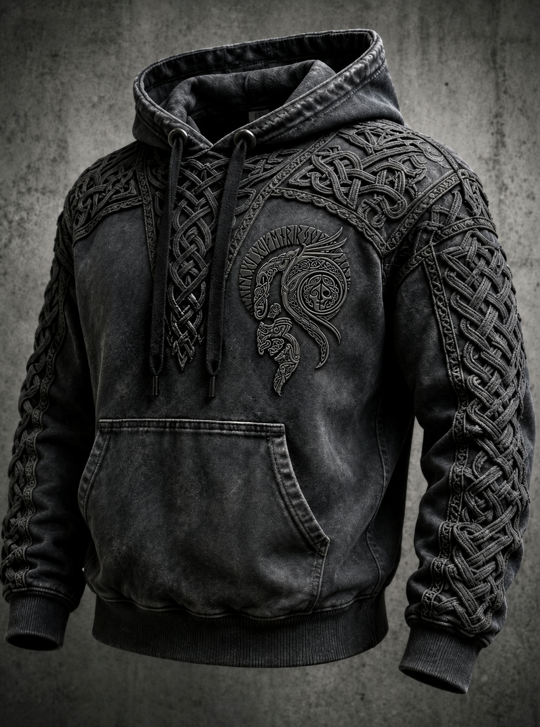 Mænds retro viking Valknut oversize hættetrøje med løse skuldre