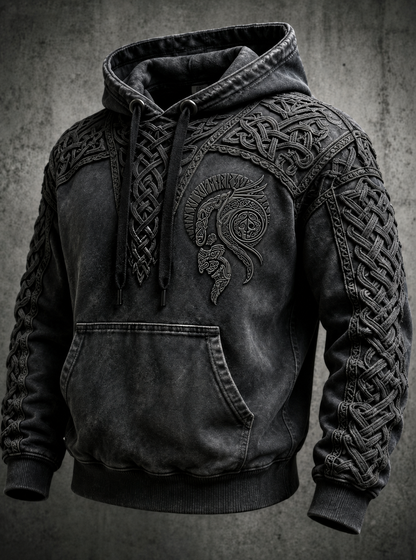 Mænds retro viking Valknut oversize hættetrøje med løse skuldre