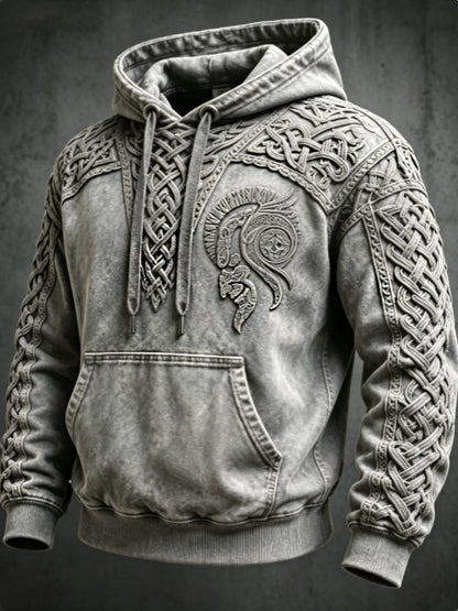 Mænds retro viking Valknut oversize hættetrøje med løse skuldre