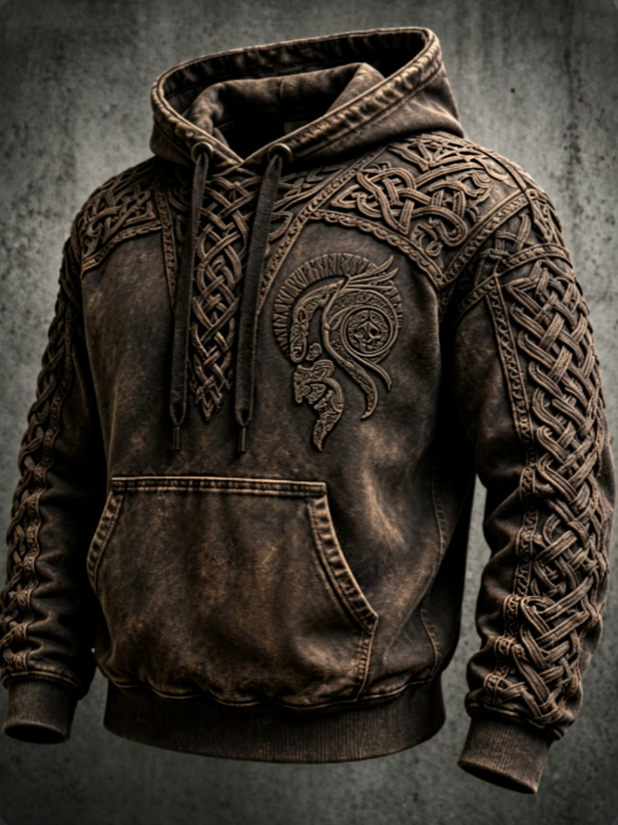 Mænds retro viking Valknut oversize hættetrøje med løse skuldre