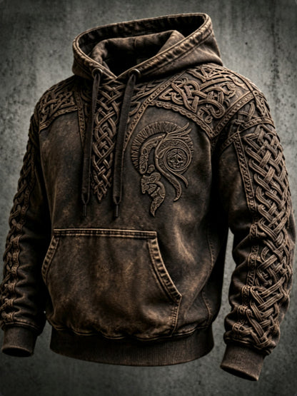 Mænds retro viking Valknut oversize hættetrøje med løse skuldre