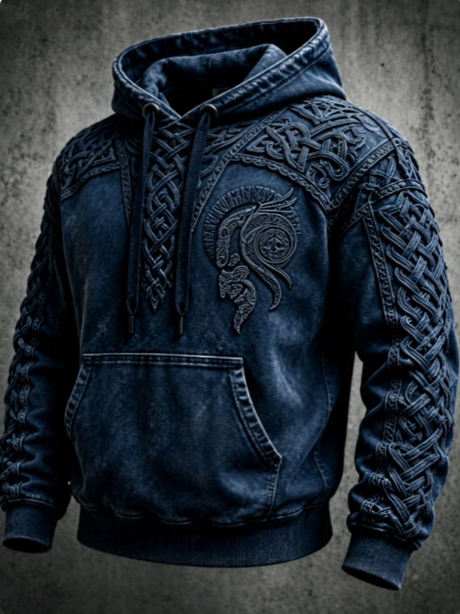 Mænds retro viking Valknut oversize hættetrøje med løse skuldre