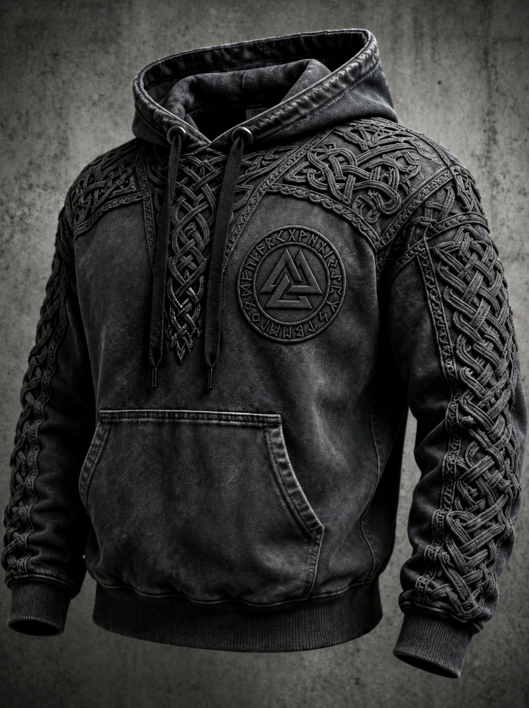 Mænds retro viking Valknut oversize hættetrøje med løse skuldre