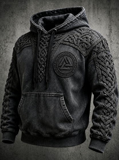 Mænds retro viking Valknut oversize hættetrøje med løse skuldre