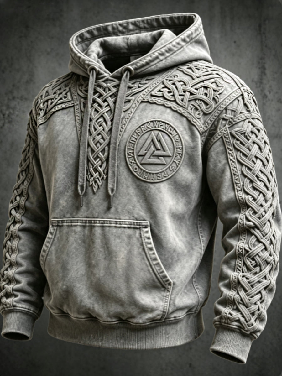 Mænds retro viking Valknut oversize hættetrøje med løse skuldre