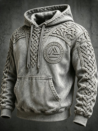 Mænds retro viking Valknut oversize hættetrøje med løse skuldre