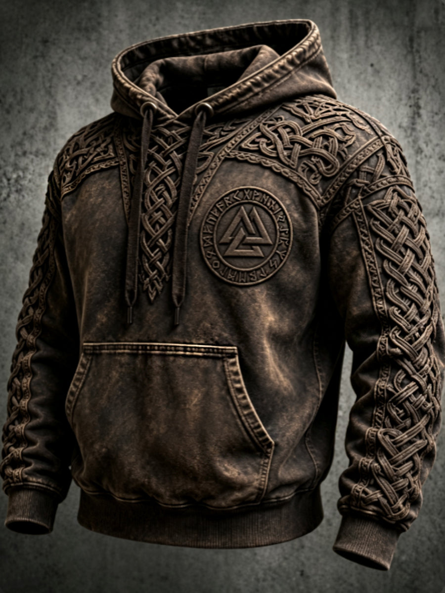 Mænds retro viking Valknut oversize hættetrøje med løse skuldre