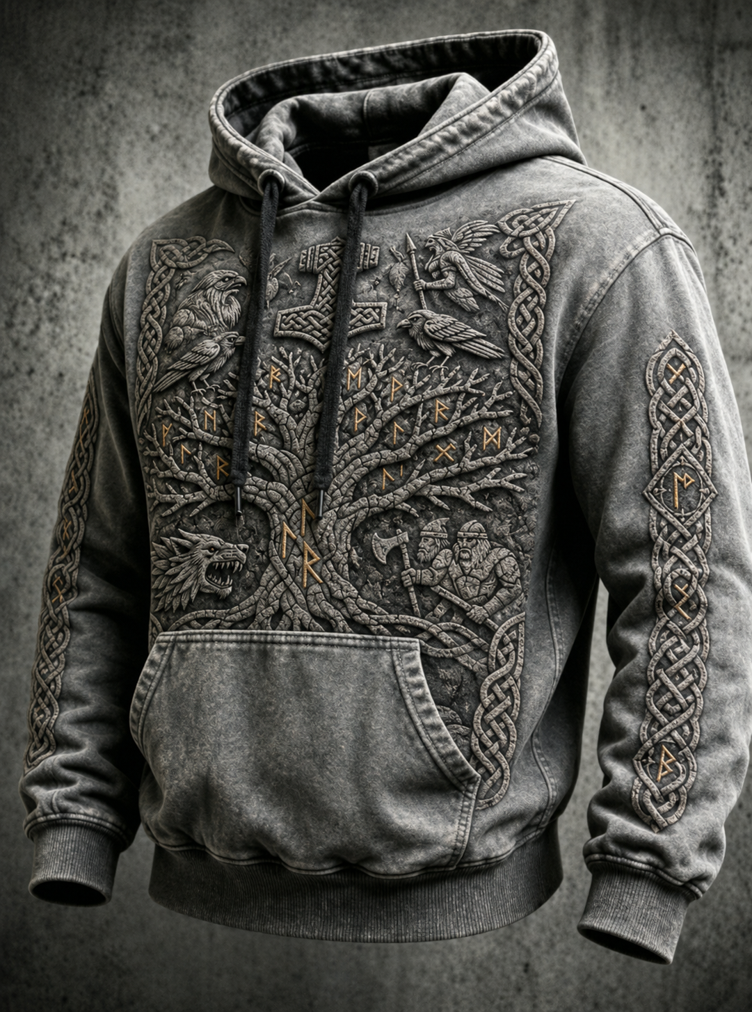 Mænds retro viking Valknut oversize hættetrøje med løse skuldre