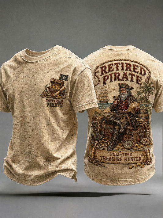 Mænds Retro "pensioneret pirat - fuld tid skatjæger" Trykt Casual T-shirt