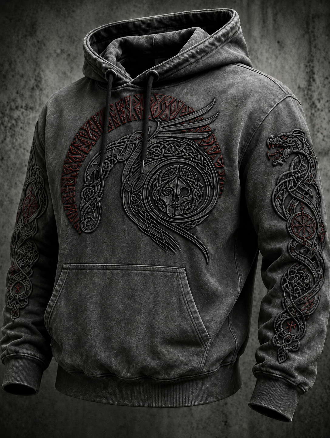 Mænds retro viking Valknut oversize hættetrøje med løse skuldre