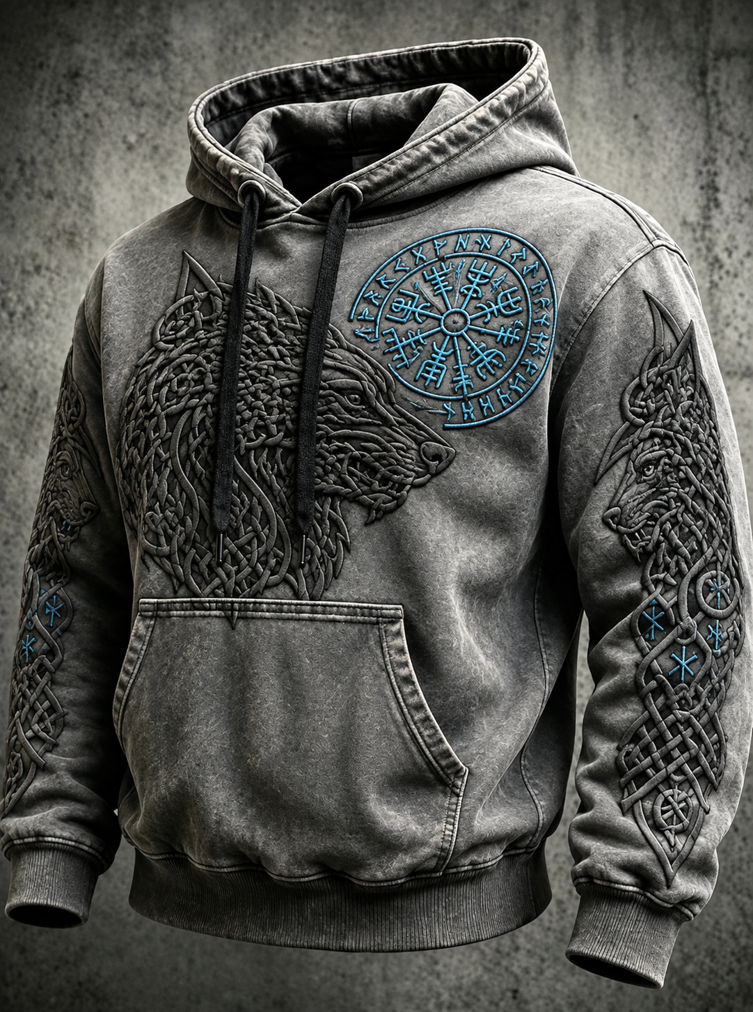 Mænds retro viking Valknut oversize hættetrøje med løse skuldre