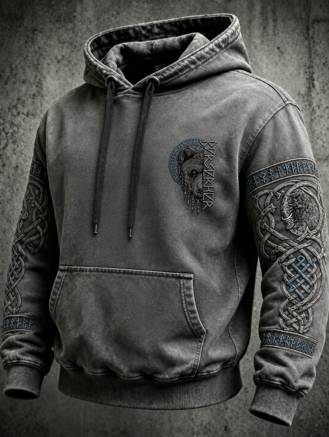 Mænds retro viking Valknut oversize hættetrøje med løse skuldre