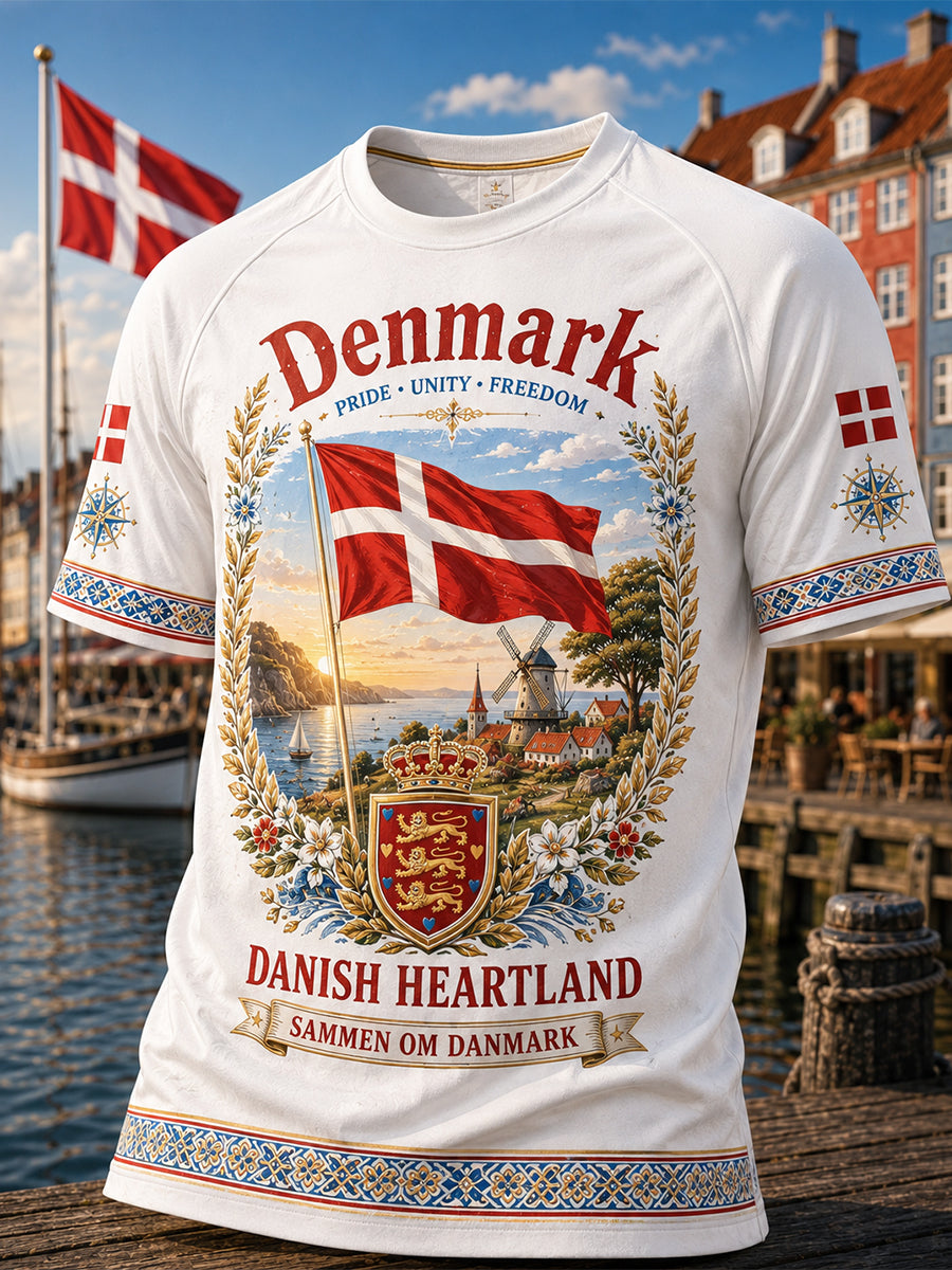 Mænds dansk Patriotisk besætning hals kortærme T-shirt