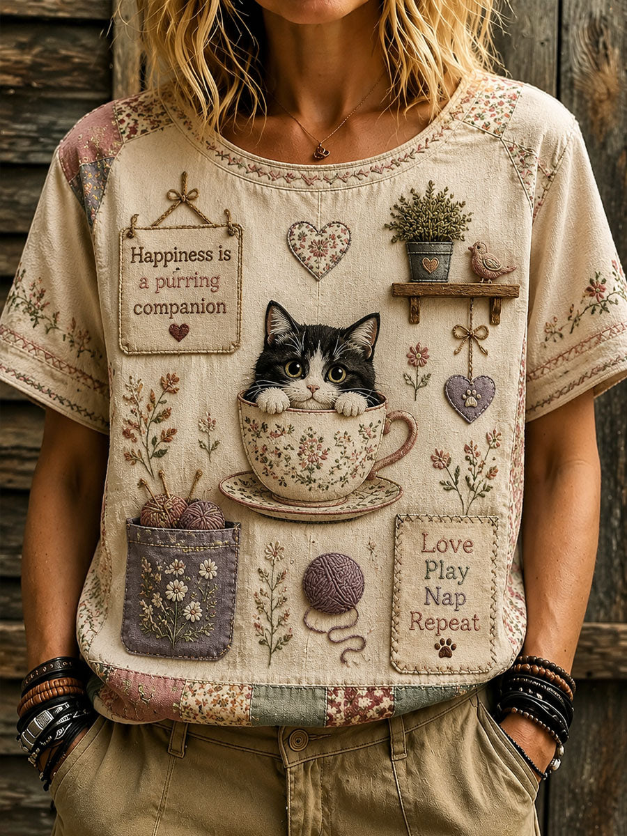 Kvinders kærlighed katte dag trykt Casual T-shirt