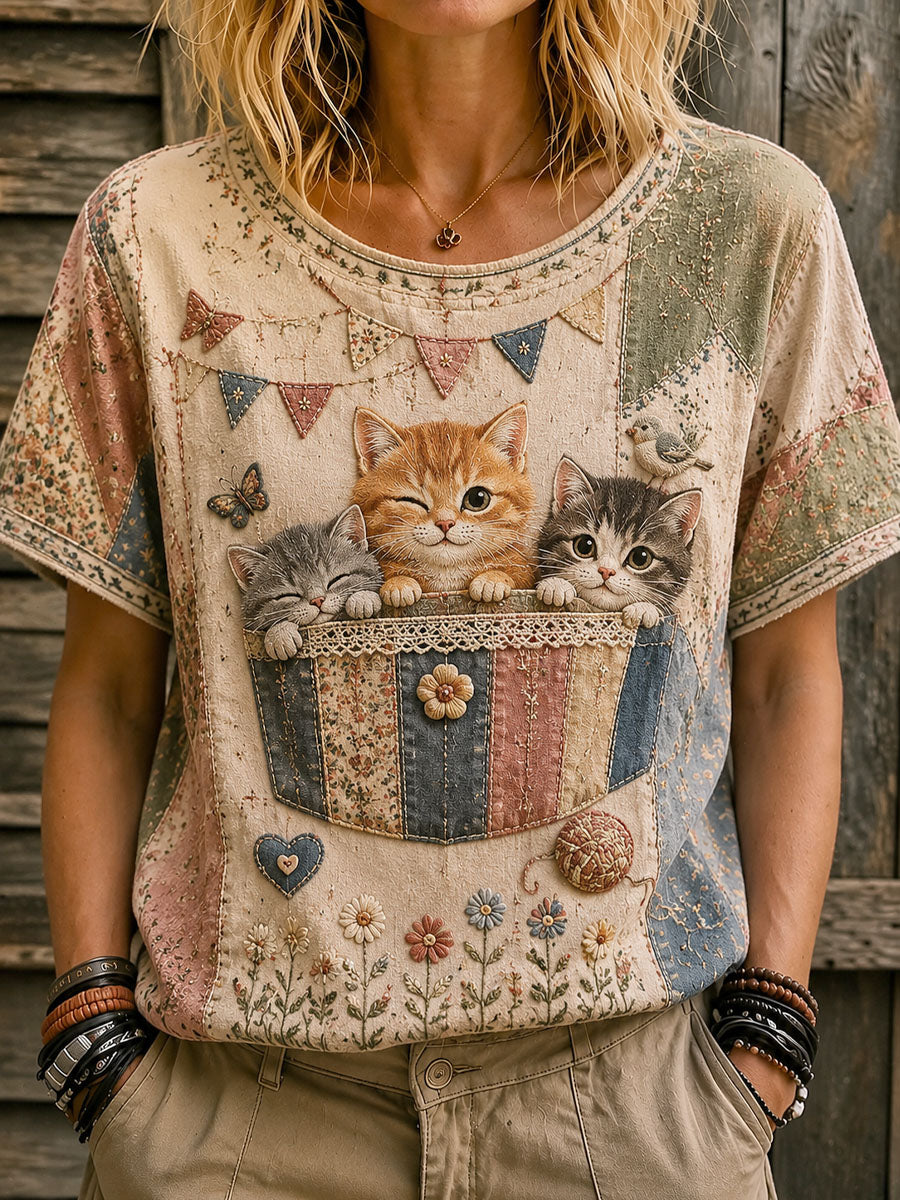 Kvinders kærlighed til katte-dag trykt afslappet t-shirt