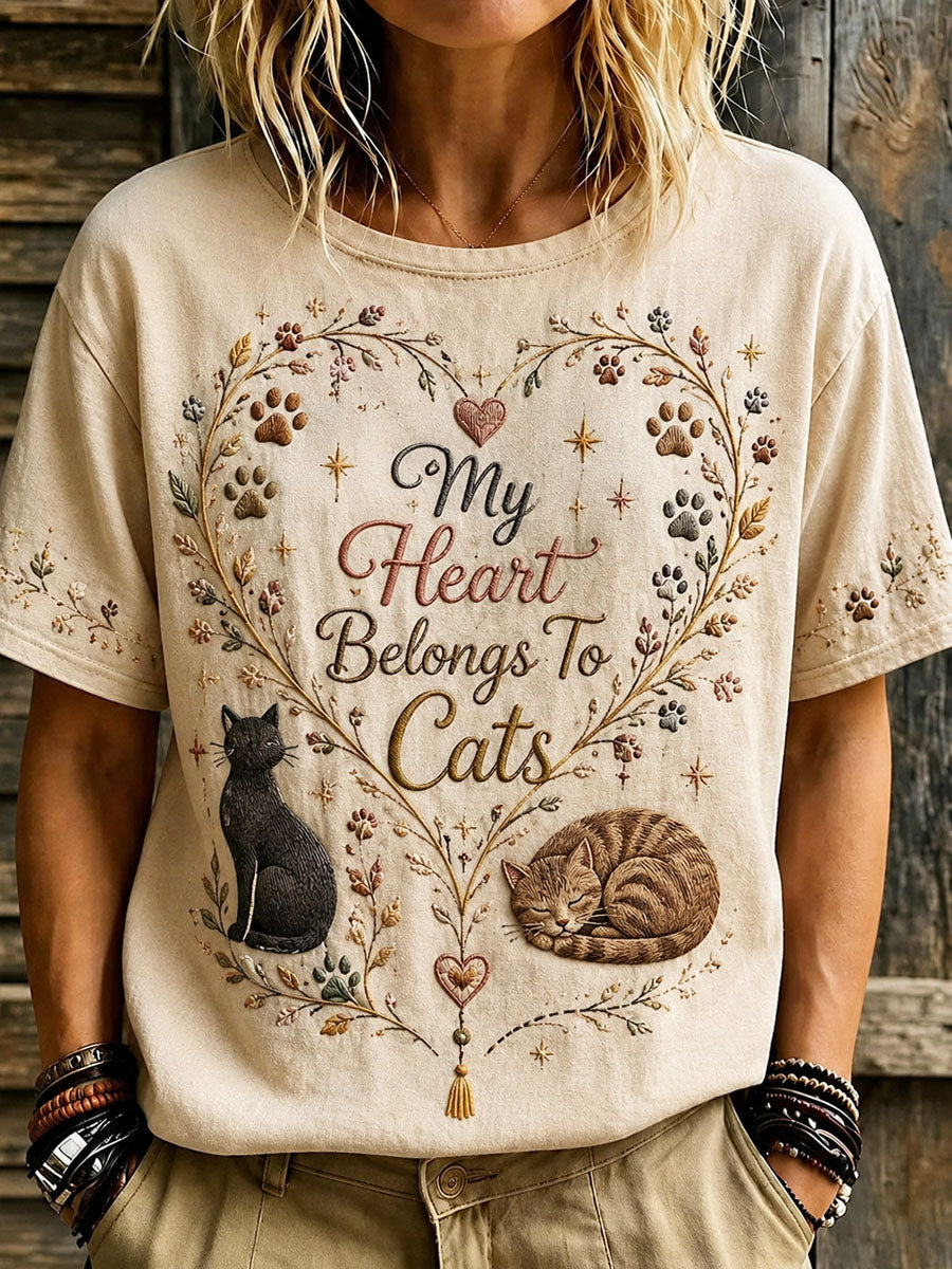 Kvinders internationale kat dag kunst udskrive løs-Fit Blomster Casual T-shirt