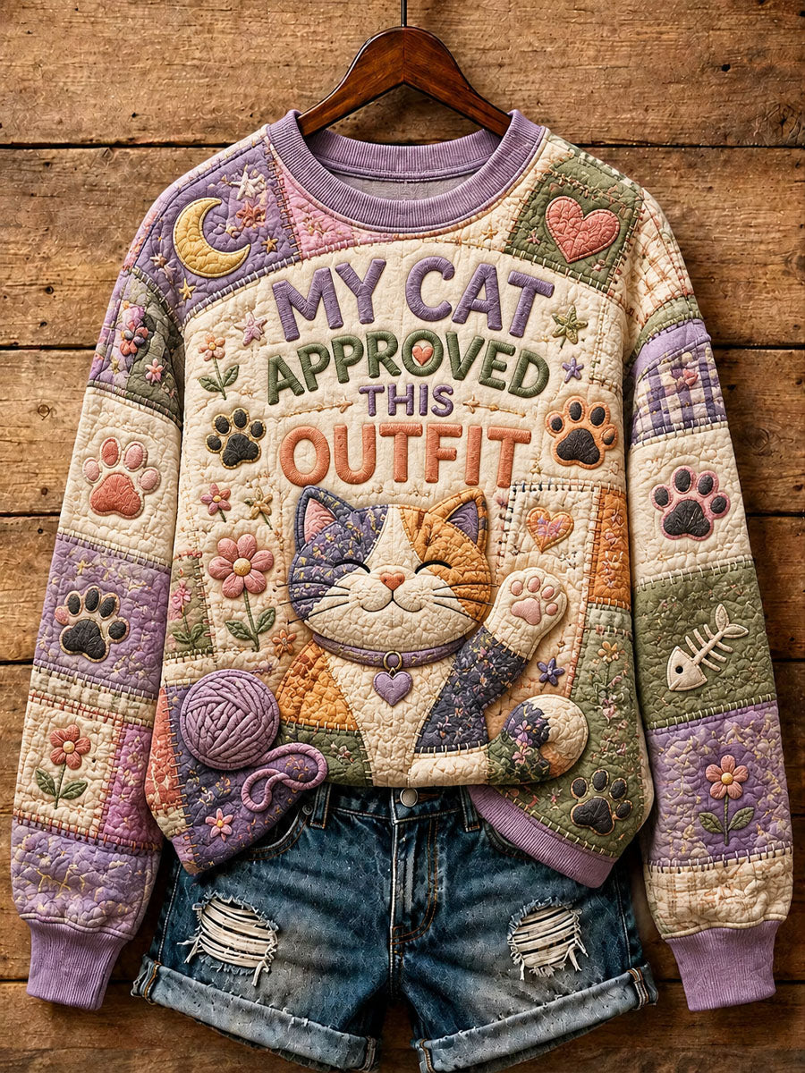 Kvinders lappeværk kat-Print Casual Sweatshirt