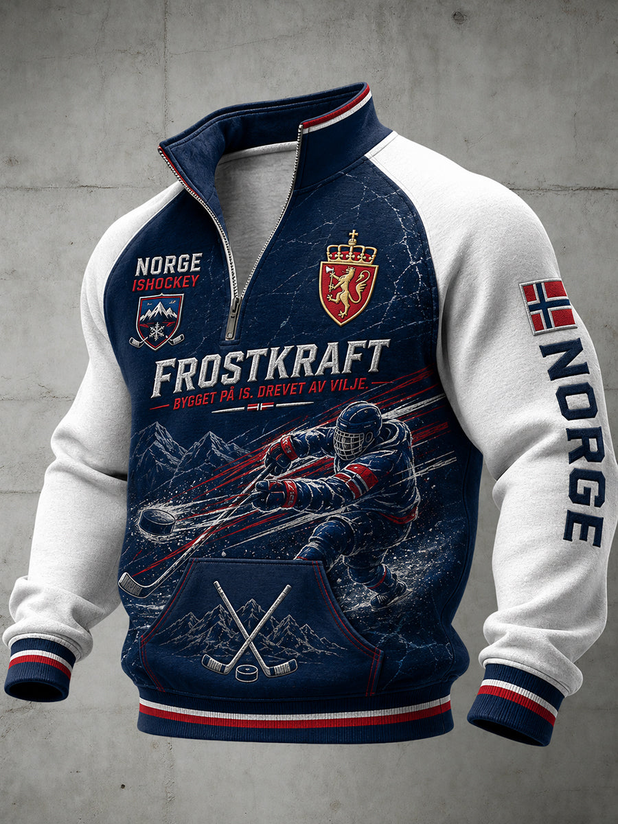 Mænds Raglan-ærme zip-up top med hockey-tema print