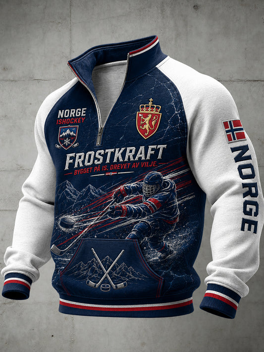 Mænds Raglan-ærme zip-up top med hockey-tema print