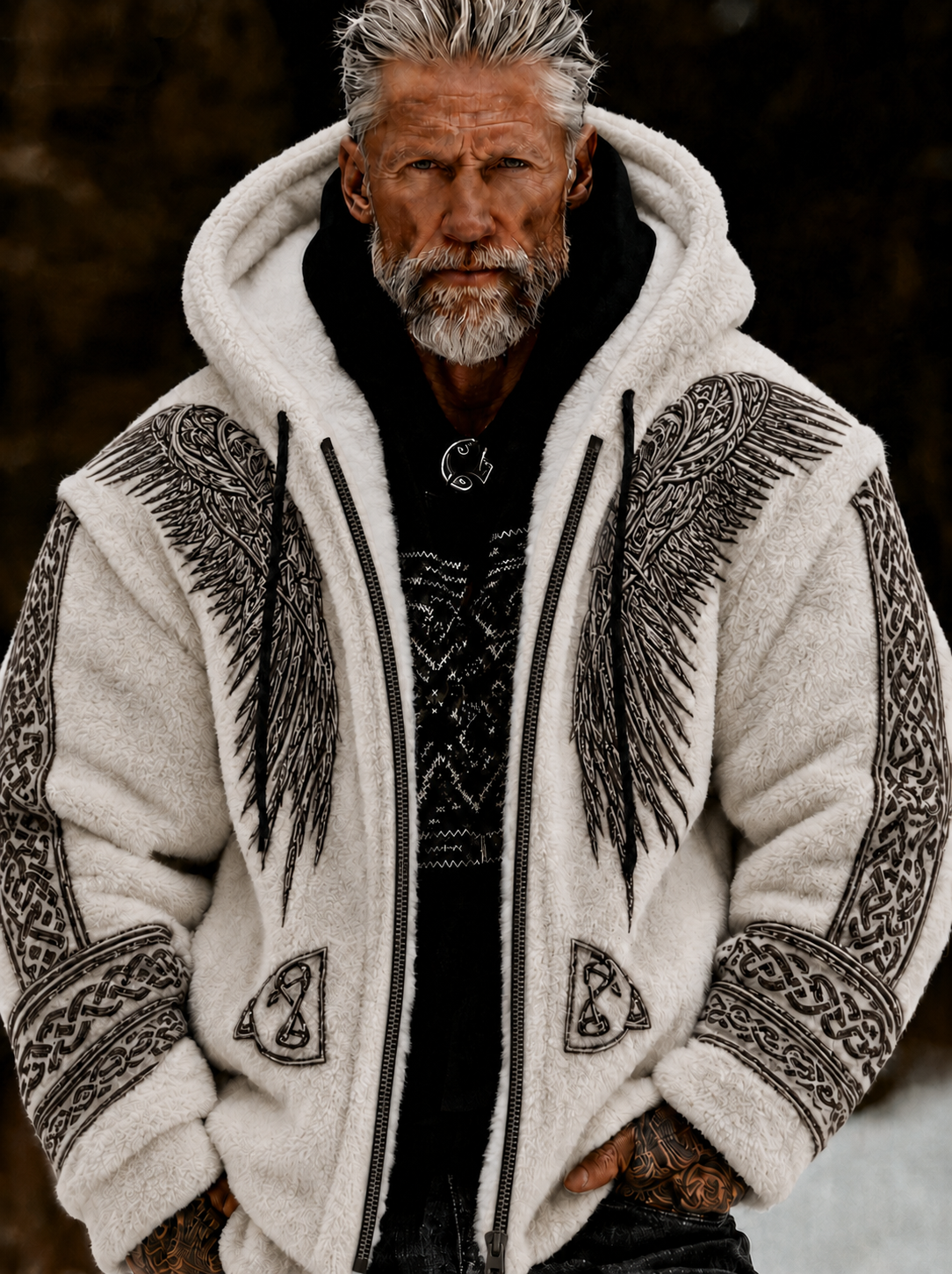 Mænds Viking Celtic Art Plush hyggelig varm lynlået hætte jakken