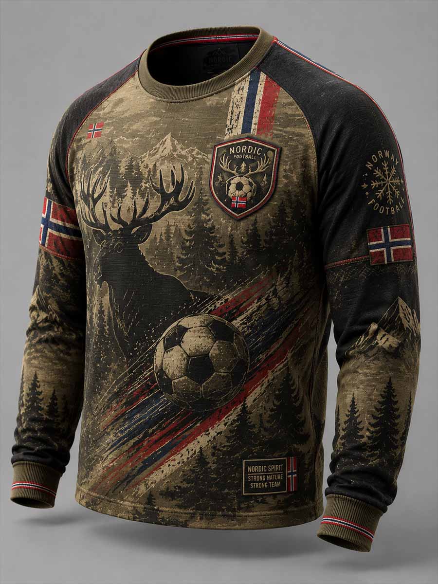 Menns vintage norsk skogfotboll trykt tøy