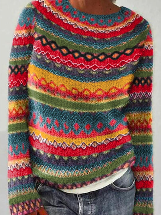 Kvindernes islandske sweater med rund hals, løs pasform og pullover-stil