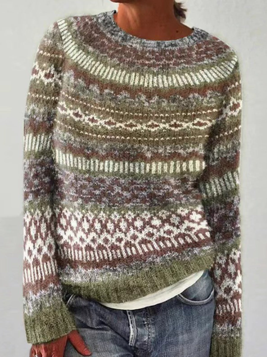 Kvindernes islandske sweater med rund hals, løs pasform og pullover-stil
