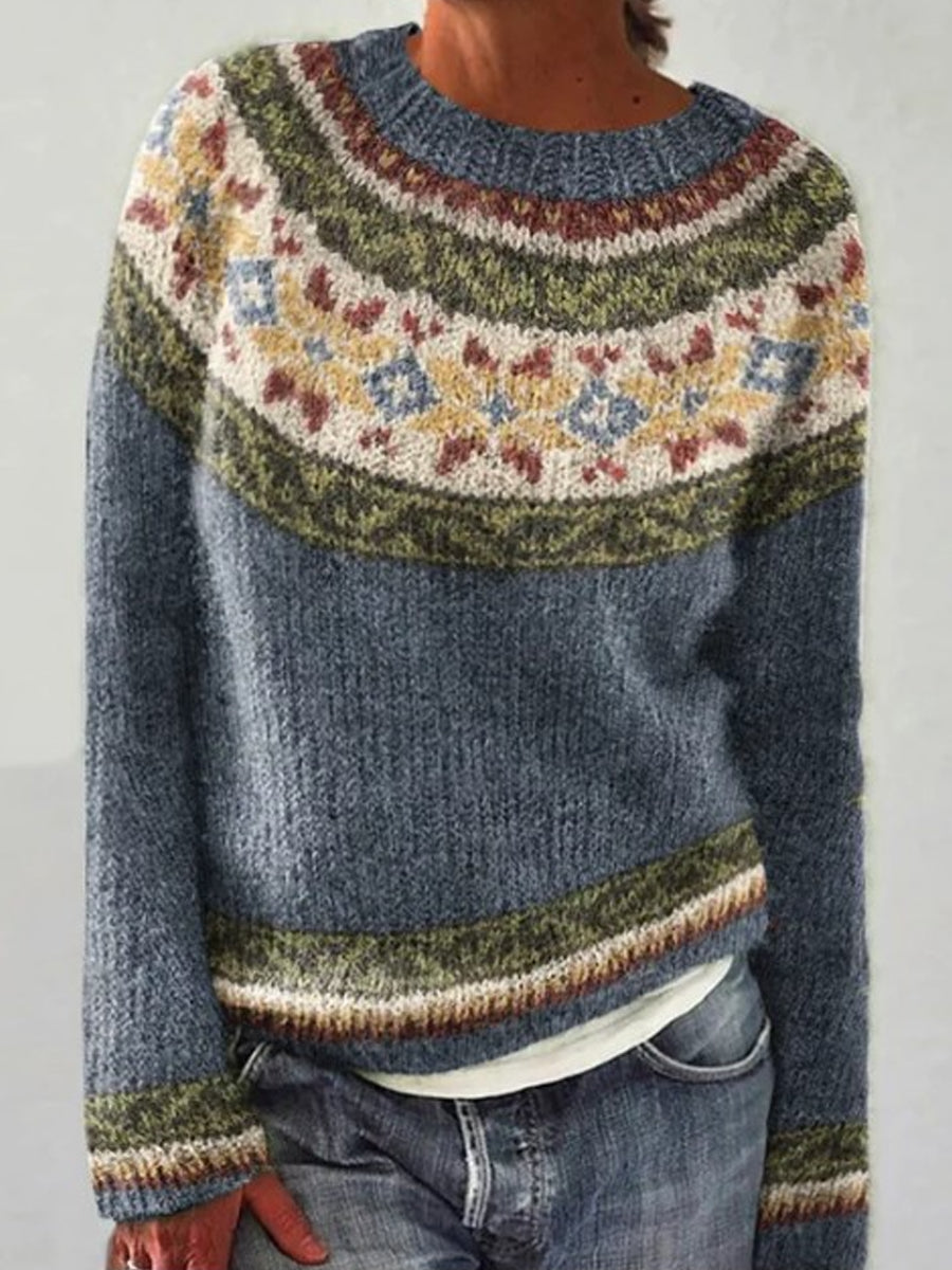 Kvindernes islandske sweater med rund hals, løs pasform og pullover-stil