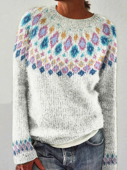 Kvinders islandske Sweater Jacquard Casual komfortable runde hals Pullover Sweater.